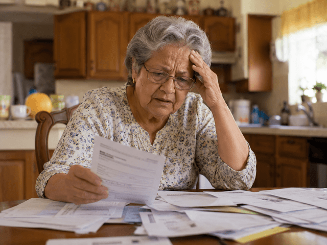 Senior woman sorting through a pile of paperwork