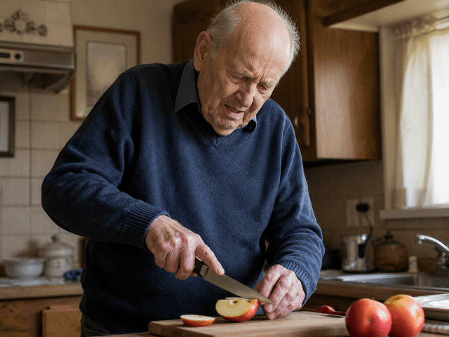 Senior man preparing food in the kitchen